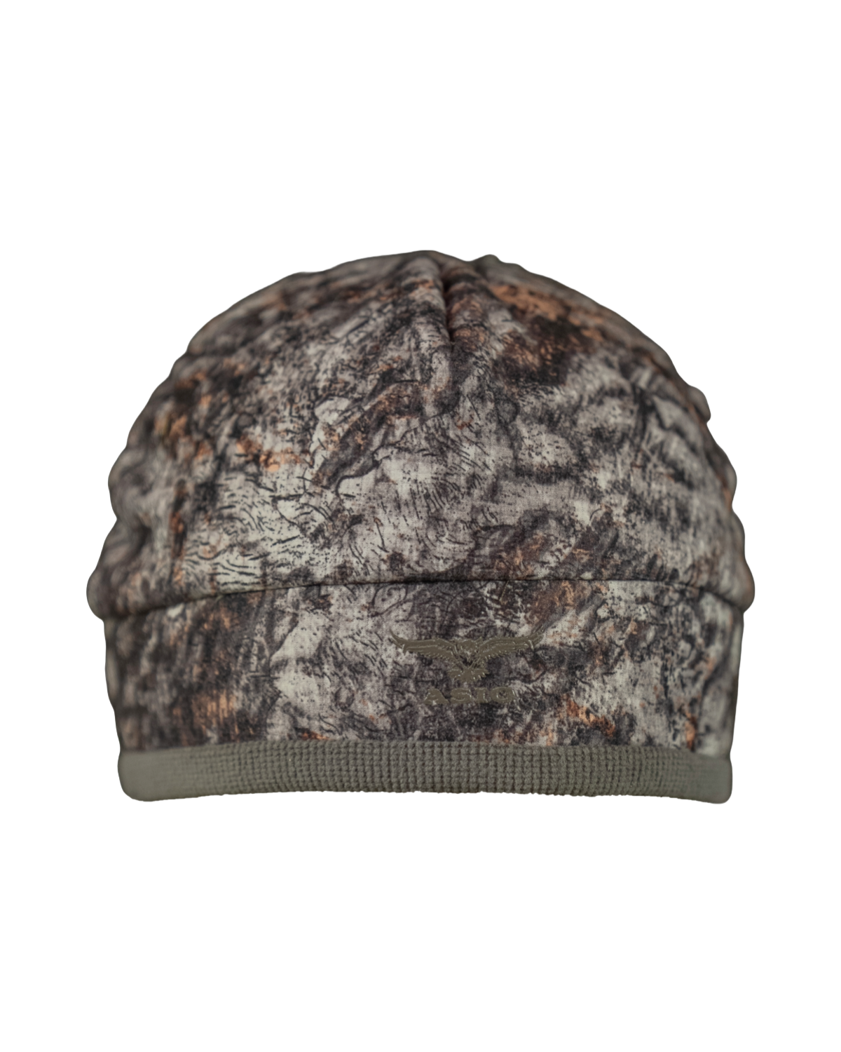 ASIO Gear 3-layer windproof sherpa fleece bowhunting beanie in RAPTOR camo – ultra-warm and breathable cold weather hunting hat for treestand and ground hunting applications, with silent brushed face fabric and moisture-wicking interior, ideal for whitetail hunters in late season conditions.