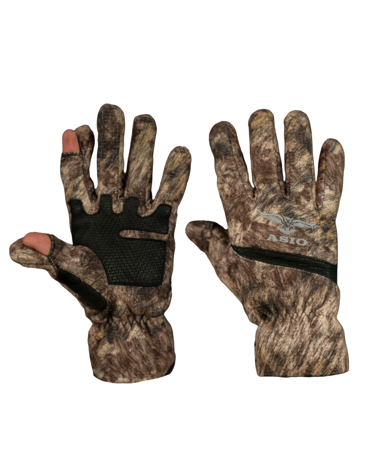 ASIO Gear 3-layer windproof bowhunting glove in RAPX camo – high-performance cold weather hunting gloves with fleece insulation, articulated shooting fingers, and textured palm grip, designed for ultimate dexterity and stealth for treestand and ground hunters pursuing whitetail in harsh conditions.