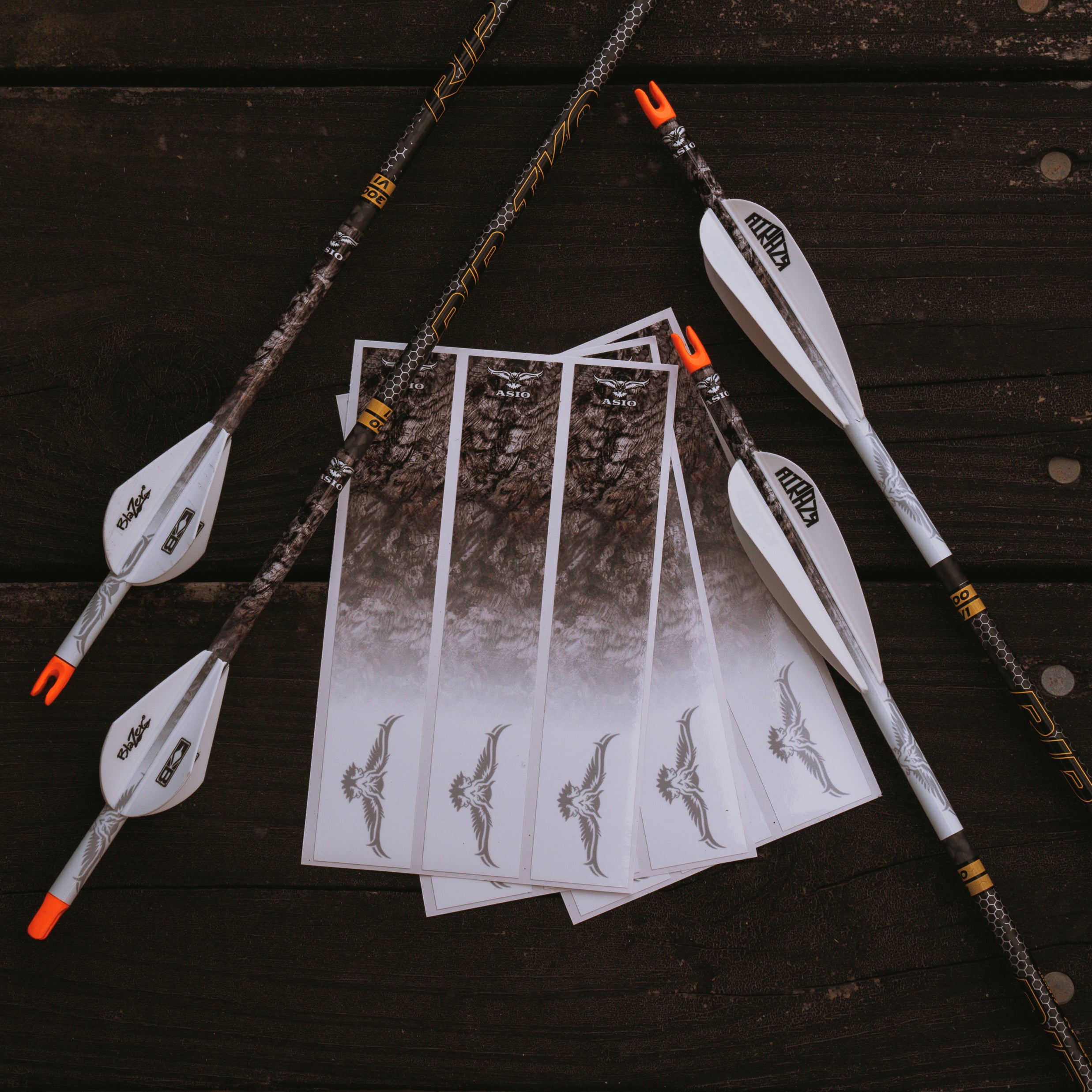 bowhunting arrow wraps with unique camo faded to white