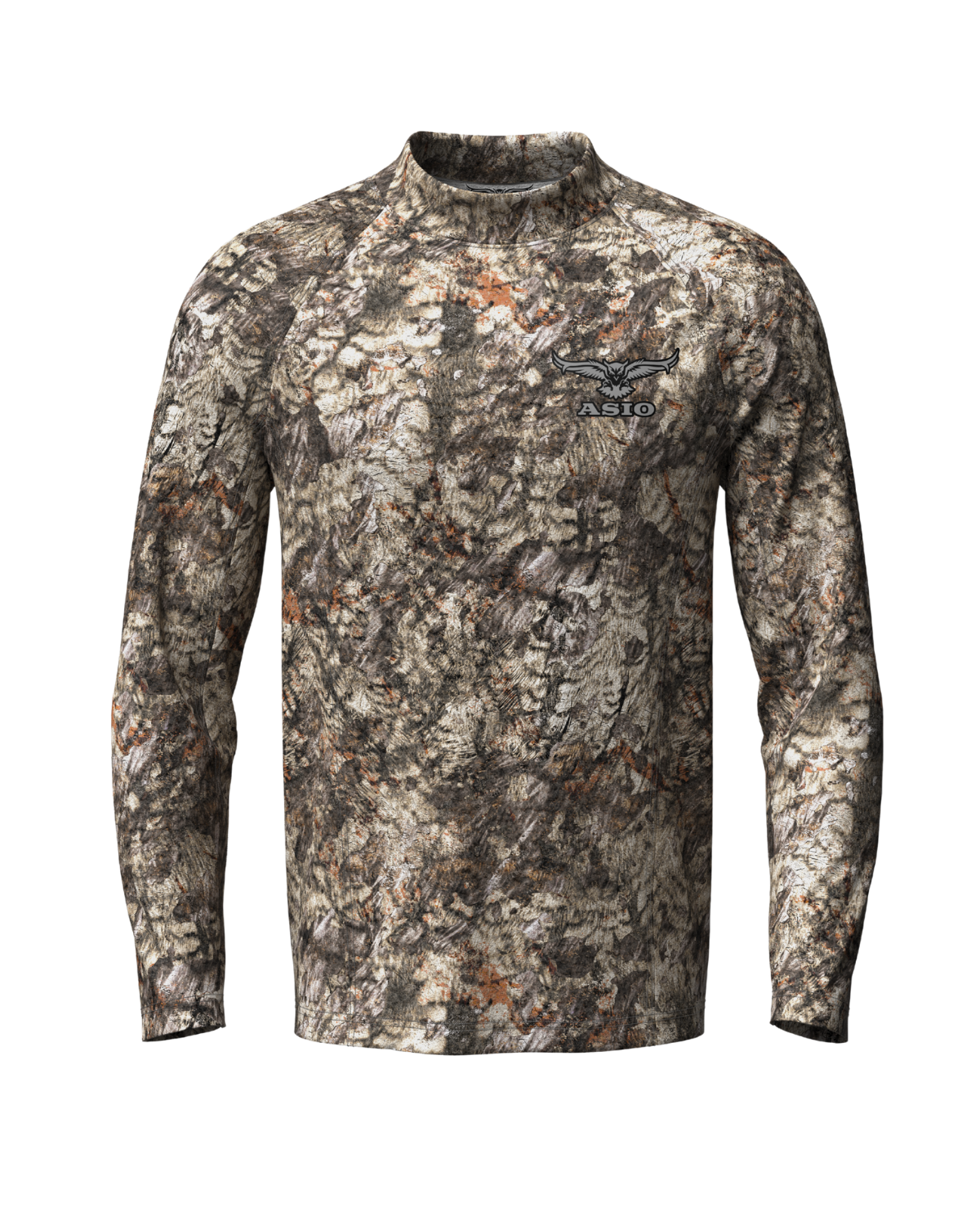 ASIO Gear lightweight baselayer top in Raptor camo—long sleeve early-season hunting shirt built for treestand concealment and breathability.