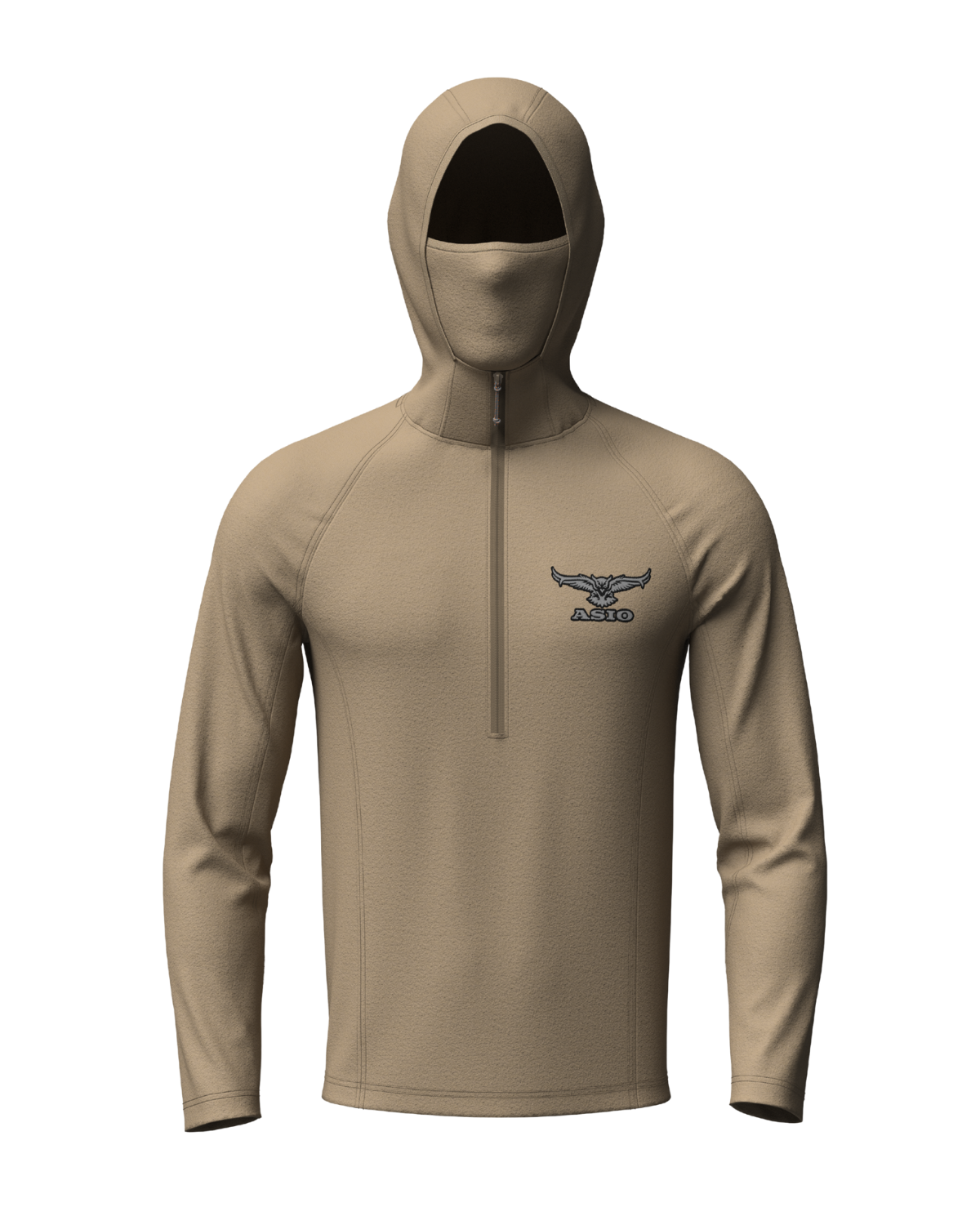 ASIO Gear lightweight tan hoodie for hot-weather hunts and universal layering with built-in face mask and thumbhole sleeves