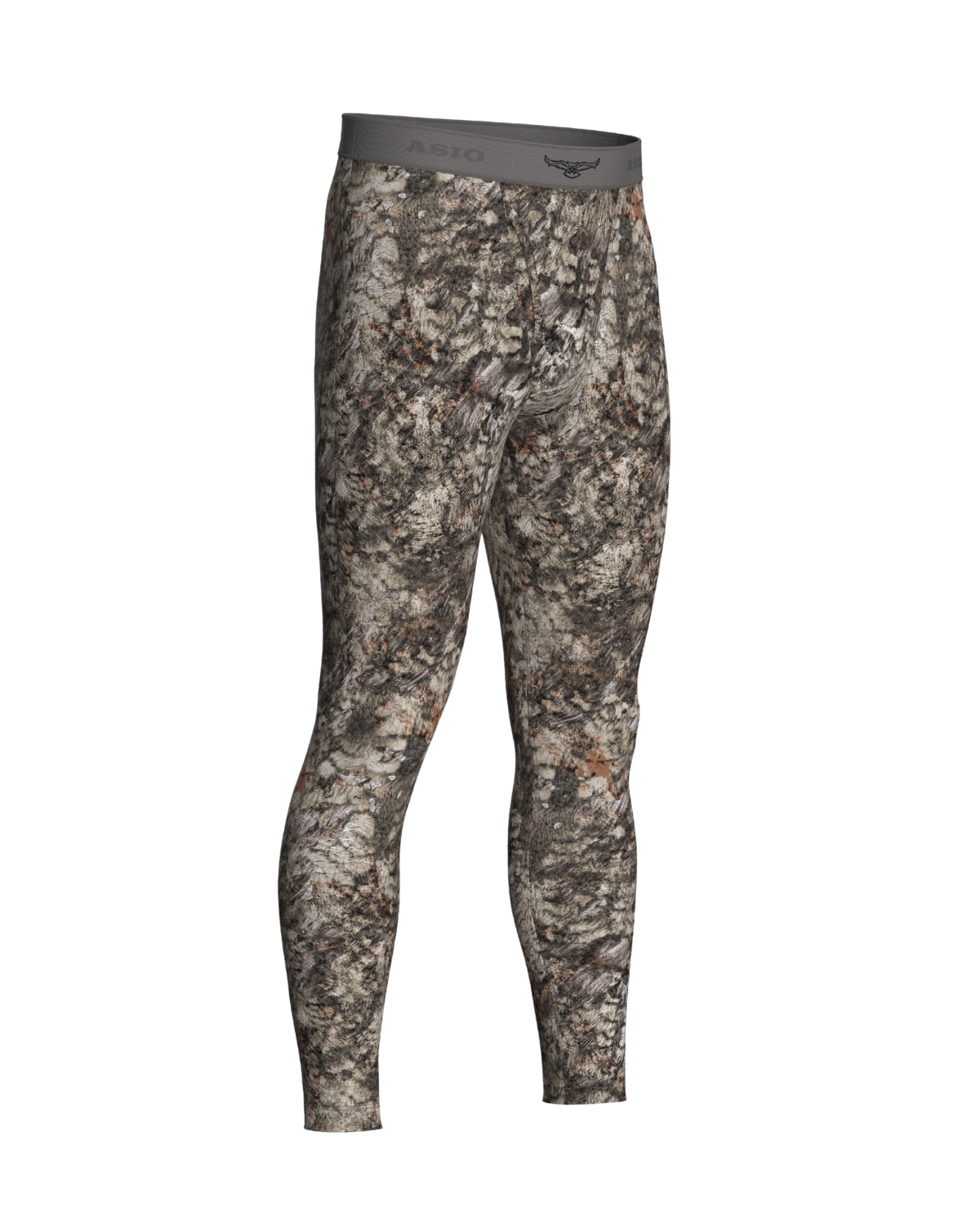 asio gear midweight baselayer bottom in raptor camo ideal for laying underneath mid season hunting gear. merino wool and synthetic blend for ultimate warmth and moisure wicking ability