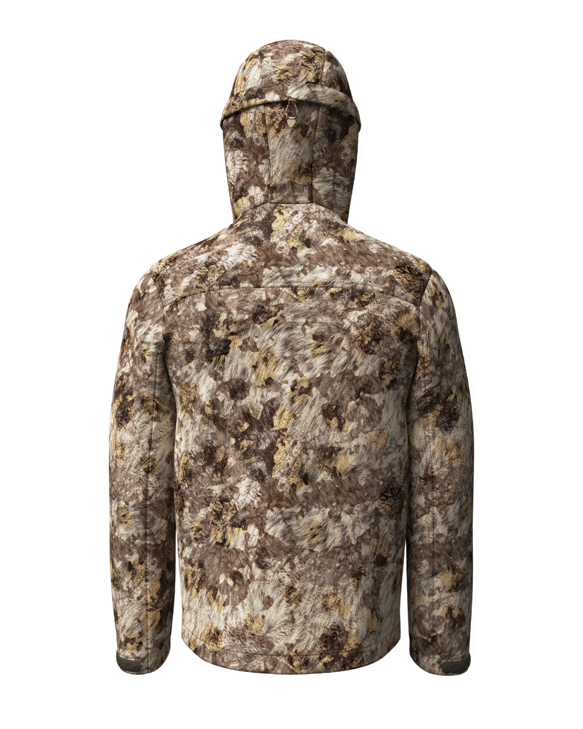 asio gear rapx camo waterproof rain jacket for bowhunters hunting from a treestand. features an elastic hood cinch for customizable fit.