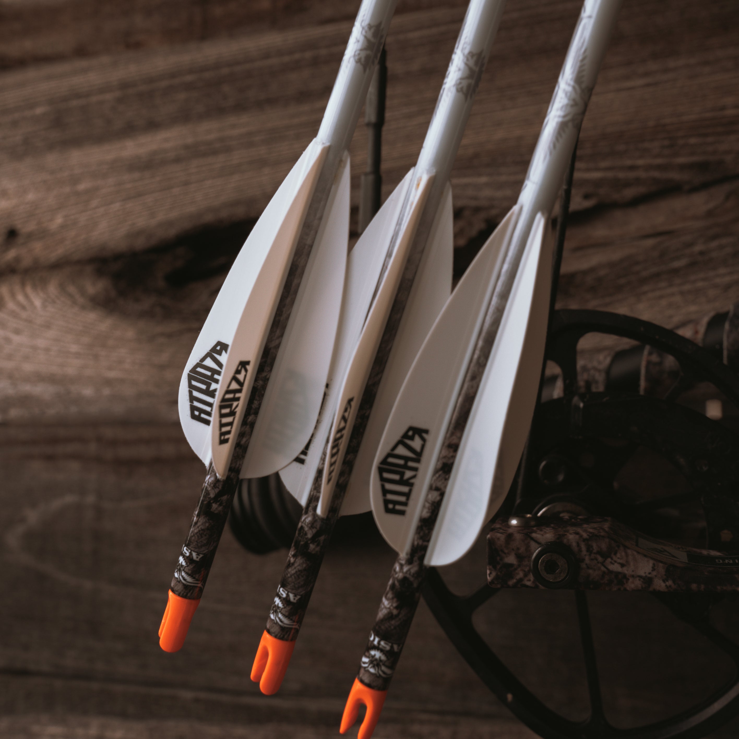 Archery Arrow Wrap with unique raptor camo pattern displayed on bowhunting arrows